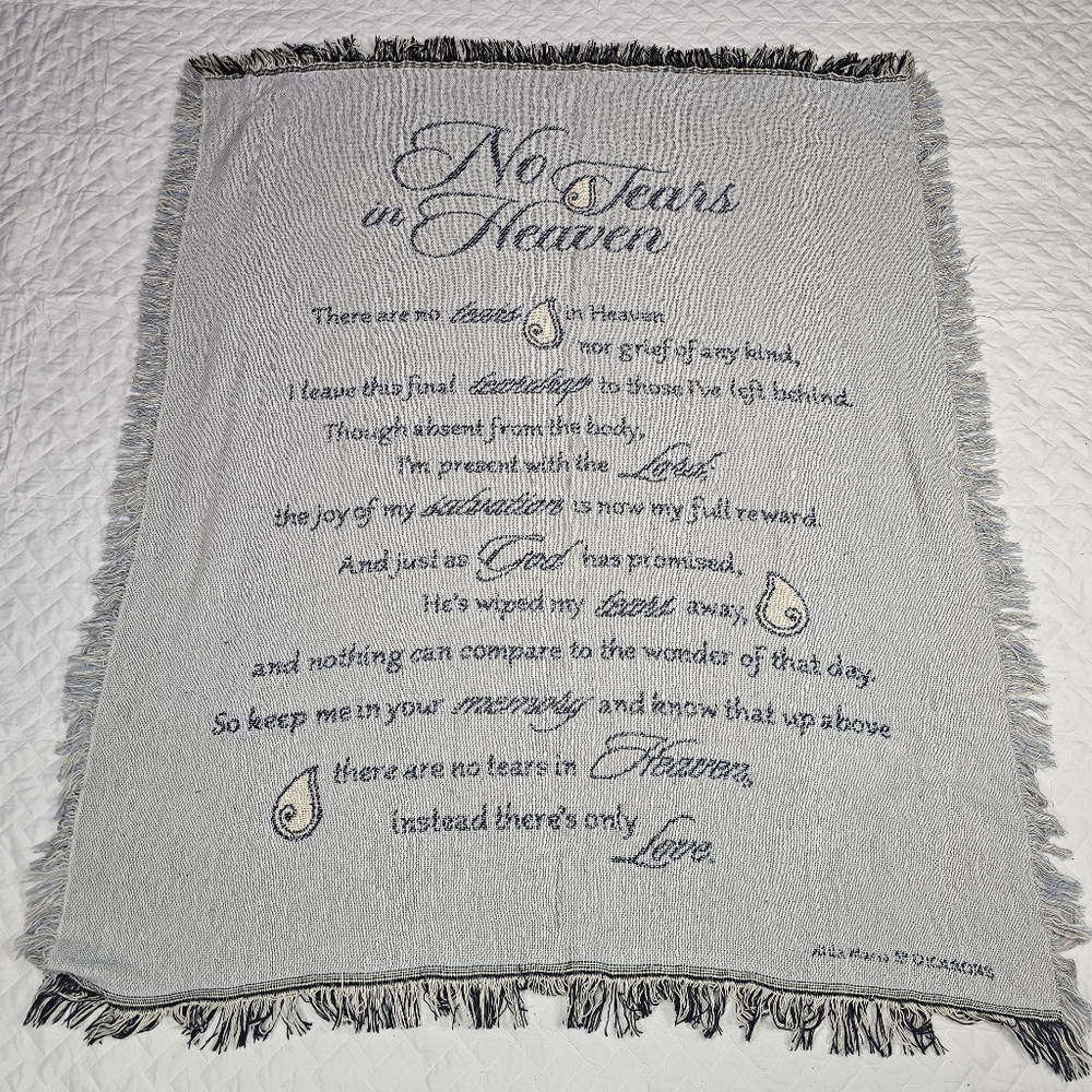 No Tears in Heaven on Grey Memorial 48 x 56 All Cotton Tapestry Throw Blanket